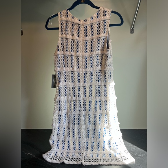 New with tags Vince Camuto Crochet fringe Blue/White Striped Dress - Picture 2 of 5